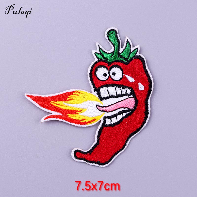 Red Chili Pepper on Fire Patch Iron On Patches Clothes Cartoon Stickers