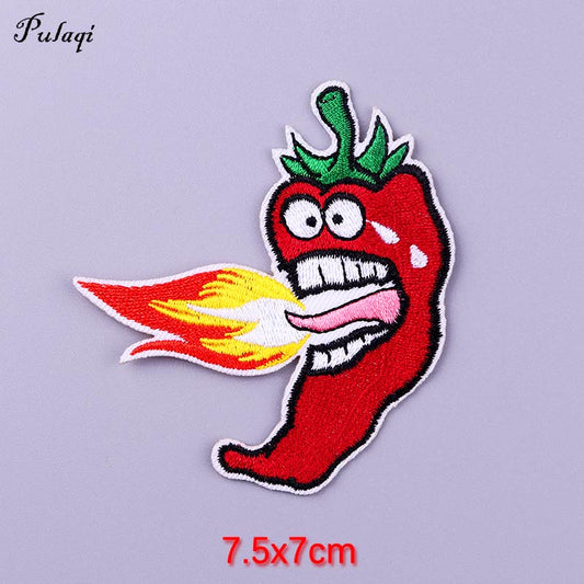 Red Chili Pepper on Fire Patch Iron On Patches Clothes Cartoon Stickers