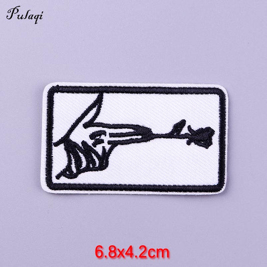 Rose Pistol Patch Iron On Patches Clothes Cartoon Stickers Embroidered Badge