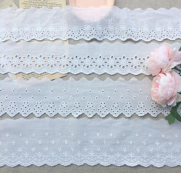 Cotton Embroidered White Flower Lace Fabric Wide Sewing DIY Trim Wedding