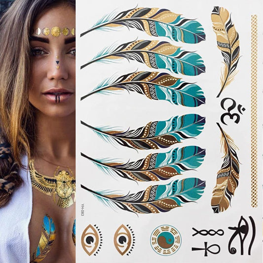 1 sheet Colorful Feather Temporary Tattoo Boho Body Skin Sticker Festival Decal