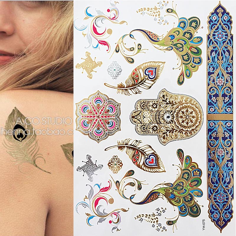 1 sheet Feathers Peacock Temporary Tattoo Boho Body Skin Sticker Festival Decal