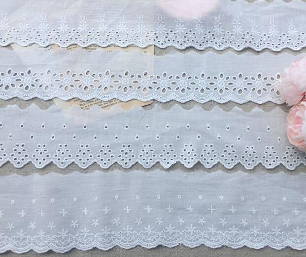 Cotton Embroidered White Flower Lace Fabric Wide Sewing DIY Trim Wedding