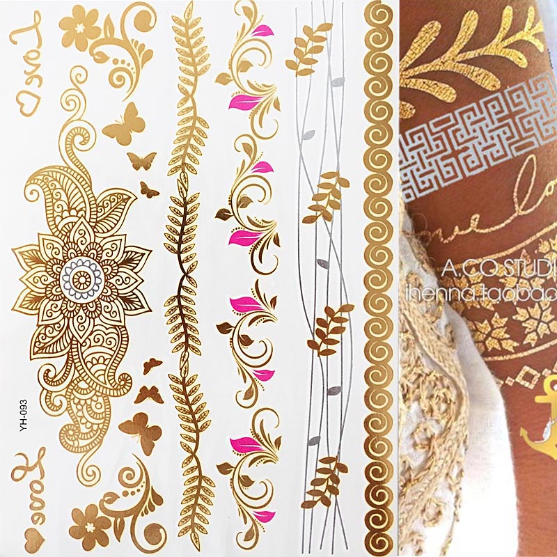 1 sheet Gold FLower Vine Temporary Tattoo Boho Body Skin Sticker Festival Decal