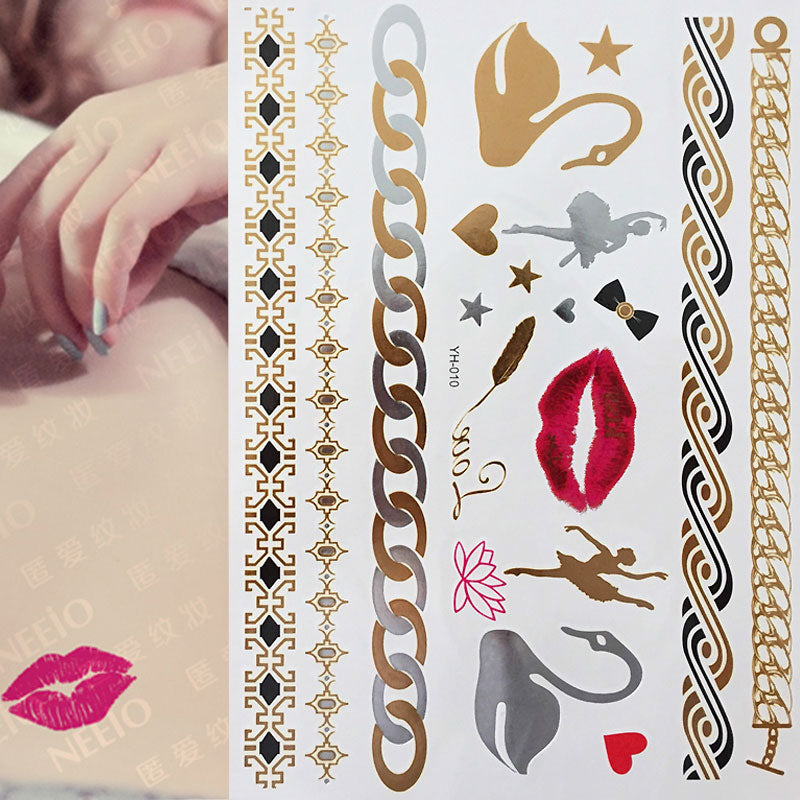 1 sheet Swan Lips Chain Temporary Tattoo Boho Body Skin Sticker Festival Decal