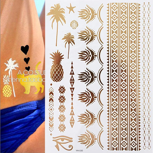 1 sheet Flower Pineapple Palm Temporary Tattoo Boho Body Skin Sticker Festival