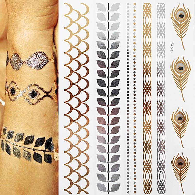 1 sheet Peacock Feather Scale Pattern Temporary Tattoo Boho Body Skin Sticker