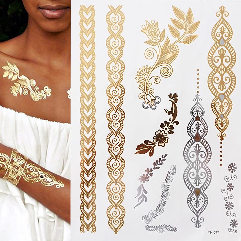 1 sheet Flower Pattern Temporary Tattoo Boho Body Skin Sticker Festival Decal