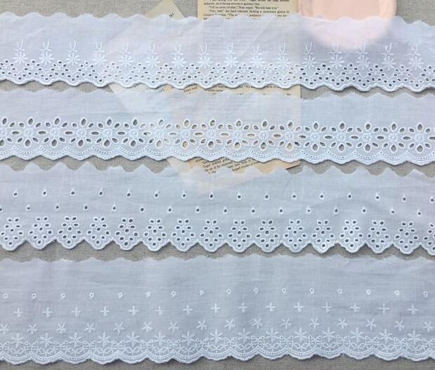 Cotton Embroidered White Flower Lace Fabric Wide Sewing DIY Trim Wedding