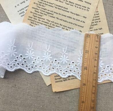 Cotton Embroidered White Flower Lace Fabric Wide Sewing DIY Trim Wedding