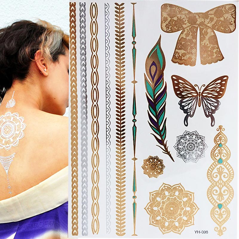 1 sheet Butterfly Bowknot Feather Temporary Tattoo Boho Body Skin Sticker