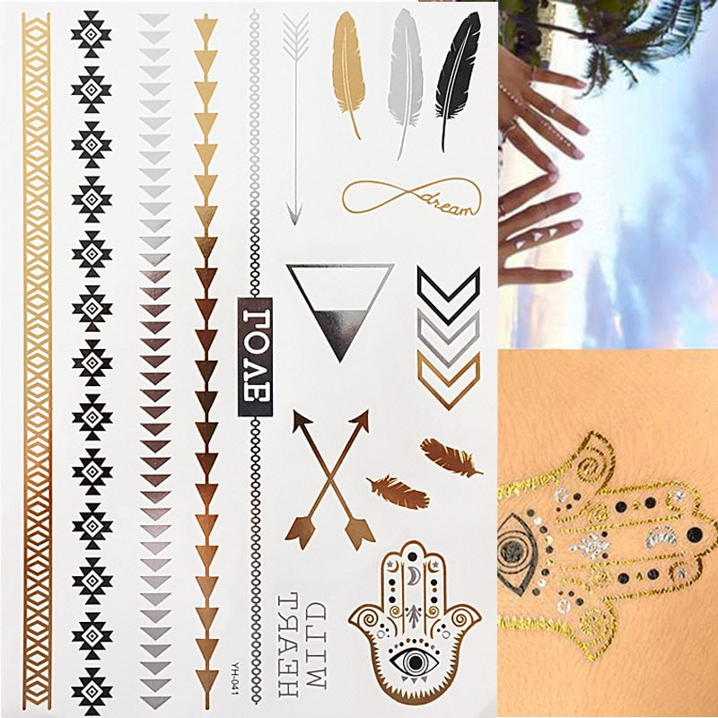 1 sheet Hamsa Feathers Temporary Tattoo Boho Body Skin Sticker Festival Decal