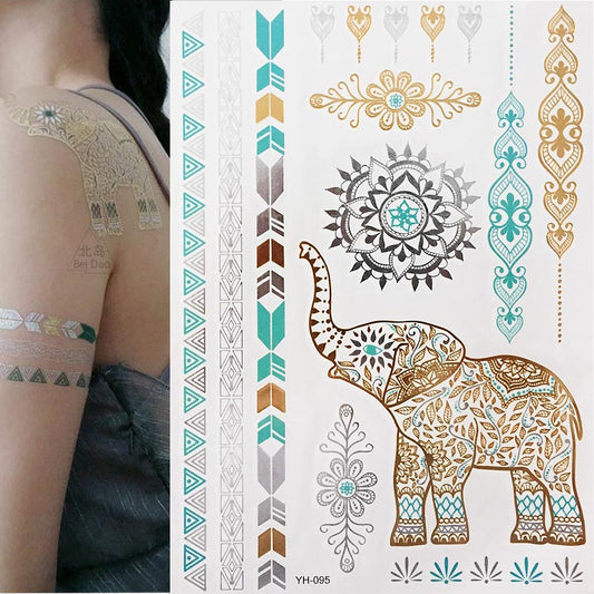 1 sheet Elephant Mandala Temporary Tattoo Boho Body Skin Sticker Festival Decal