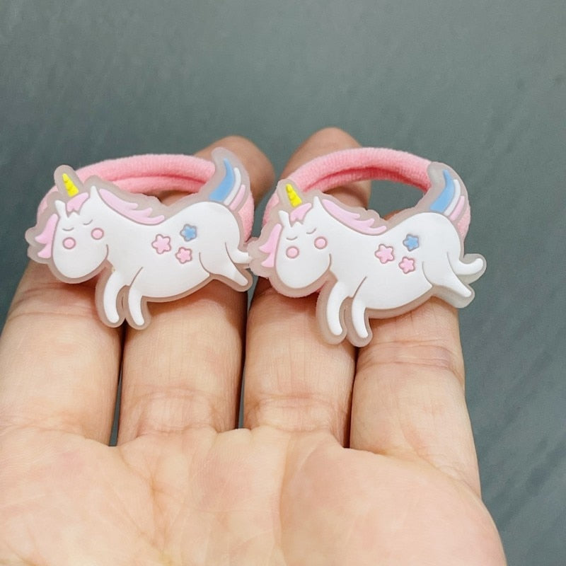 2Pcs Flying Unicorn Girls Rubber Hair Clips Elastic Bands Children Headwear