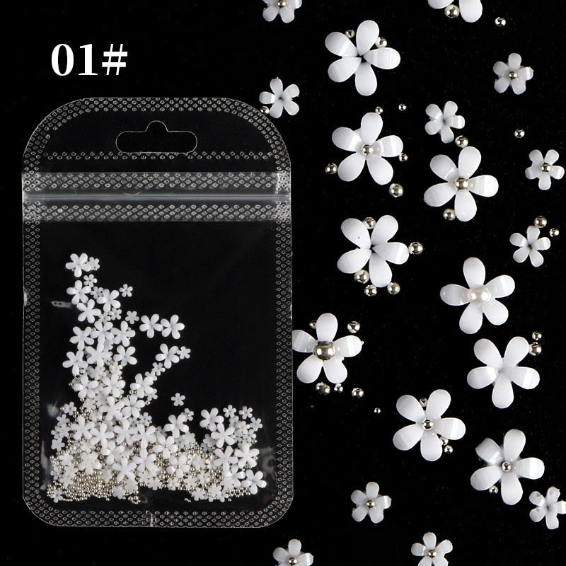 White Flowers Nail Art Charms DIY Flatback 3D Nail Decoration Nail Accessories