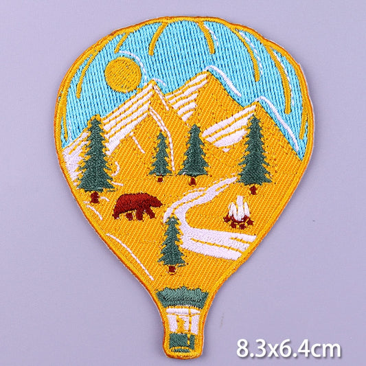 Mountain Landscape Hot Air Balloon DIY Cartoon Patches Clothes Patch Embroidered