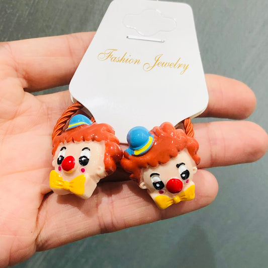 2Pcs Red Hair Clown Children Rubber Hair Bands Cartoon Scrunchies Kids Art