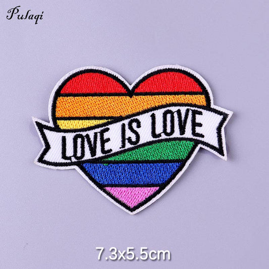 Love Is Love Rainbow Heart Patch Iron On Patches Clothes Cartoon Stickers