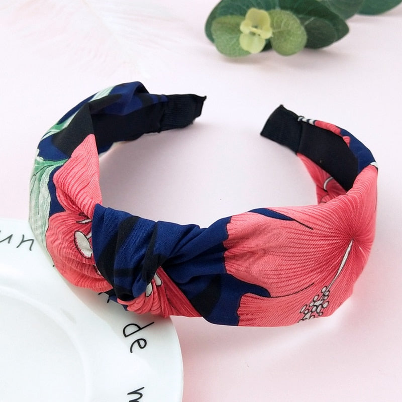 48 Styles Women Elegant Top Knot Headband Print Dot Hairbands Girls Striped