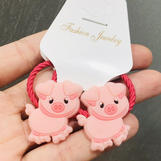 2Pcs Cute Pink Piggy Elastic Hair Bands Children Rubber Scrunchies Girls