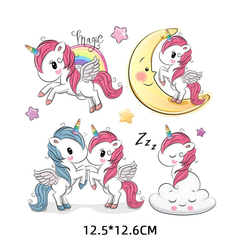 Unicorn Patches Set Kids Clothing Pony Stickers Cartoon Art T-shirt Patch DIY