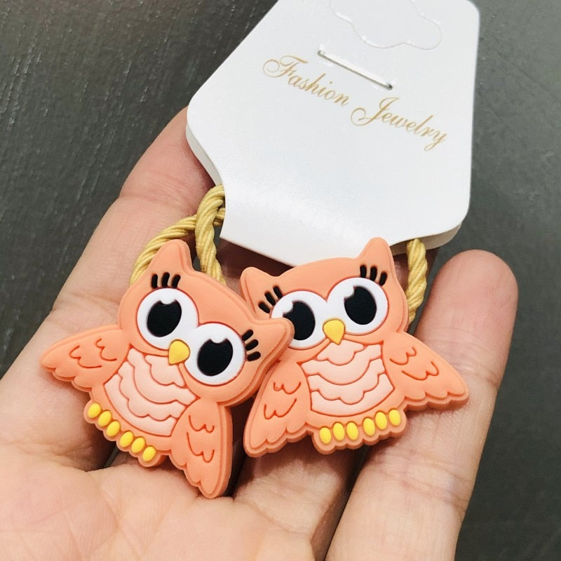 9 Styles 2Pcs Animals Frog Owl Cat Hair Accessories Children Rubber Bands