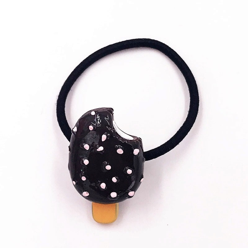 1PCS Polka Dot Black Ice Cream Bar Girls Hairbands Kids Elastics Rubber Head