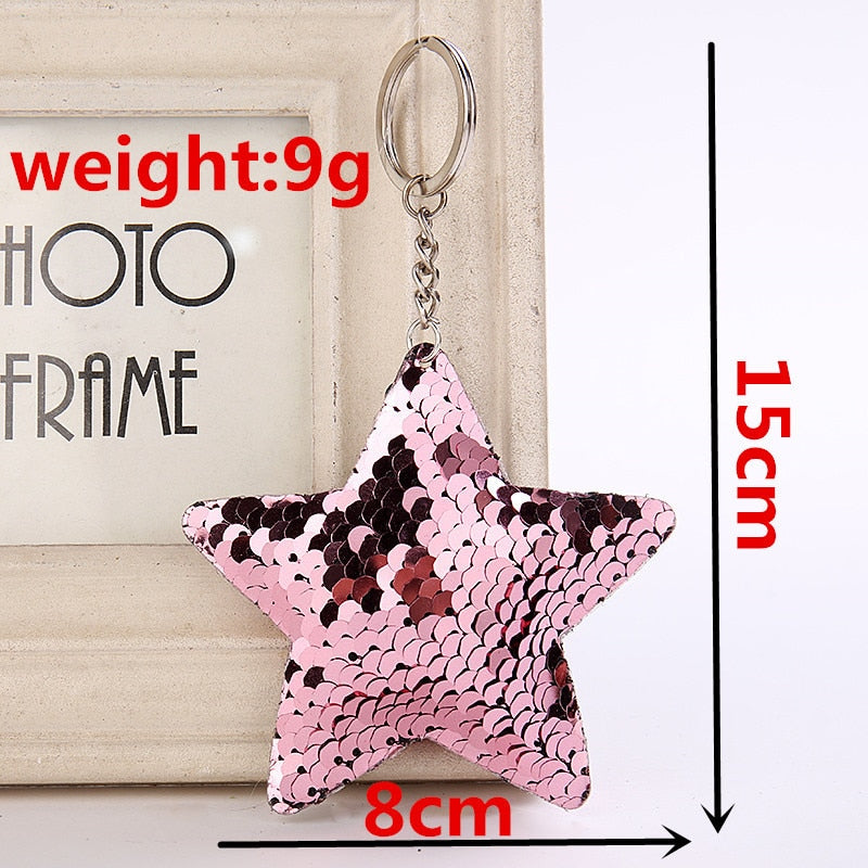 Light Pink Five-pointed Star Sequins Keychain for Women Ladies Mom Gift Keyring