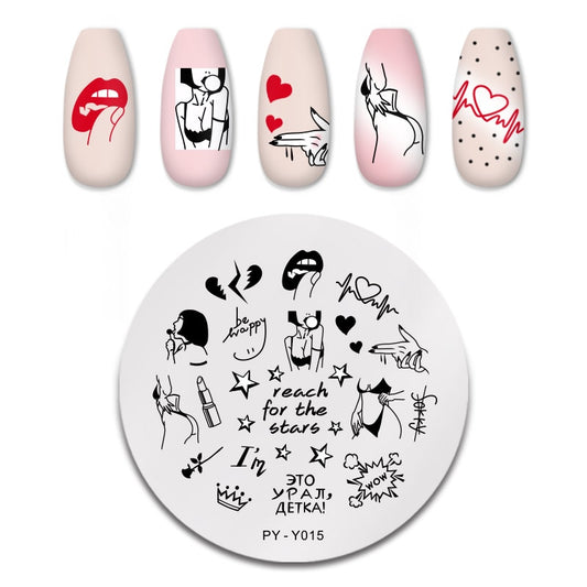 Crown Girl Lips Love Nail Stamping Plates Stencil Tools Template Plate Mold Nail