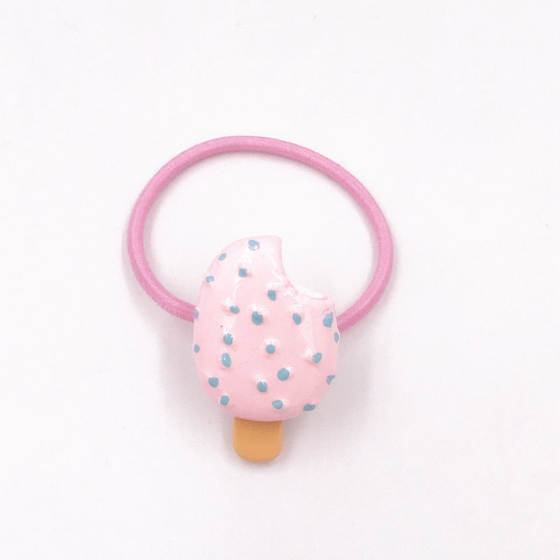 1PCS Pink Sprinkles Ice Cream Bar Girls Hairbands Kids Elastics Rubber Head