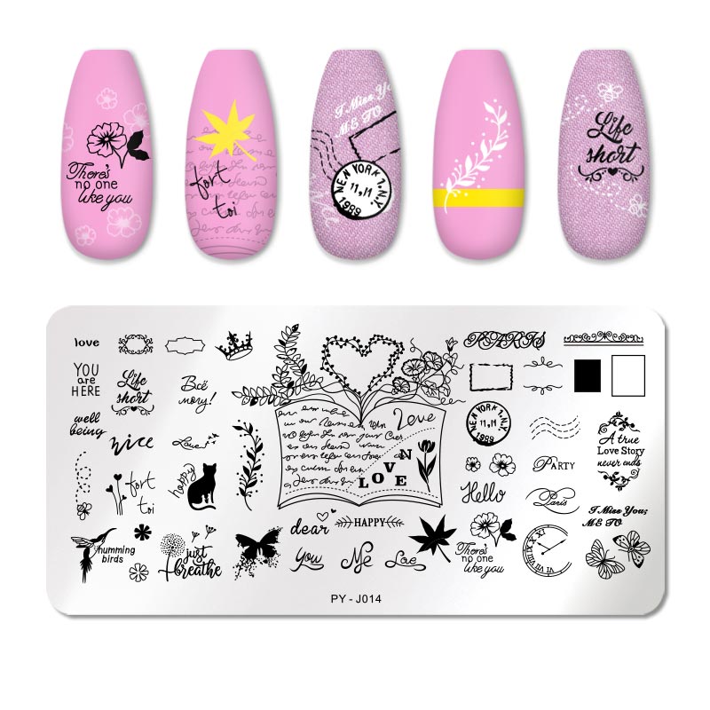 Book Letters Butterfly Nail Stamping Plates Stencil Tools Template Plate Mold