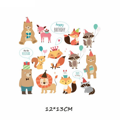 Happy Birthday Animal Party Patches Kids Stickers Cartoon T-shirt Patch Set DIY