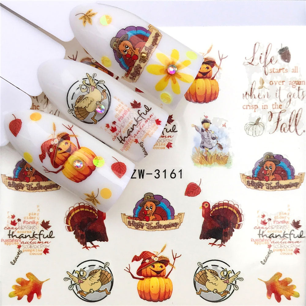 Pumpkin Turkey Autumn Nails Stickers Watermark Nails Decal Creative Nails Art