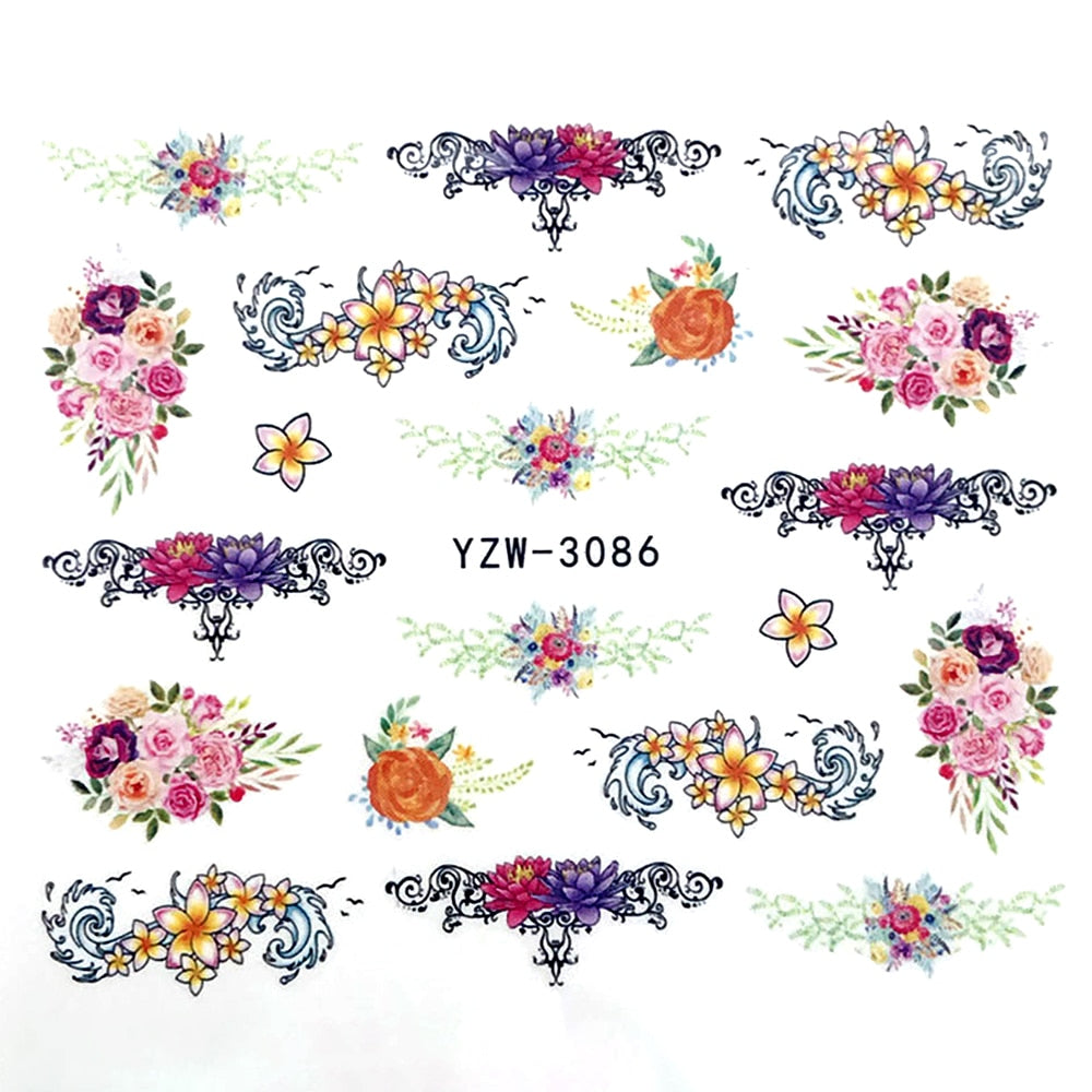 Vivid Flowers Arrangement Nail Stickers Patten Nail Art Decals DIY Nails