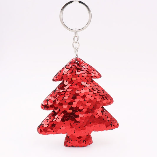 Red Christmas Tree Sequins Keychain for Women Ladies Mom Gift Keyring Girl Car