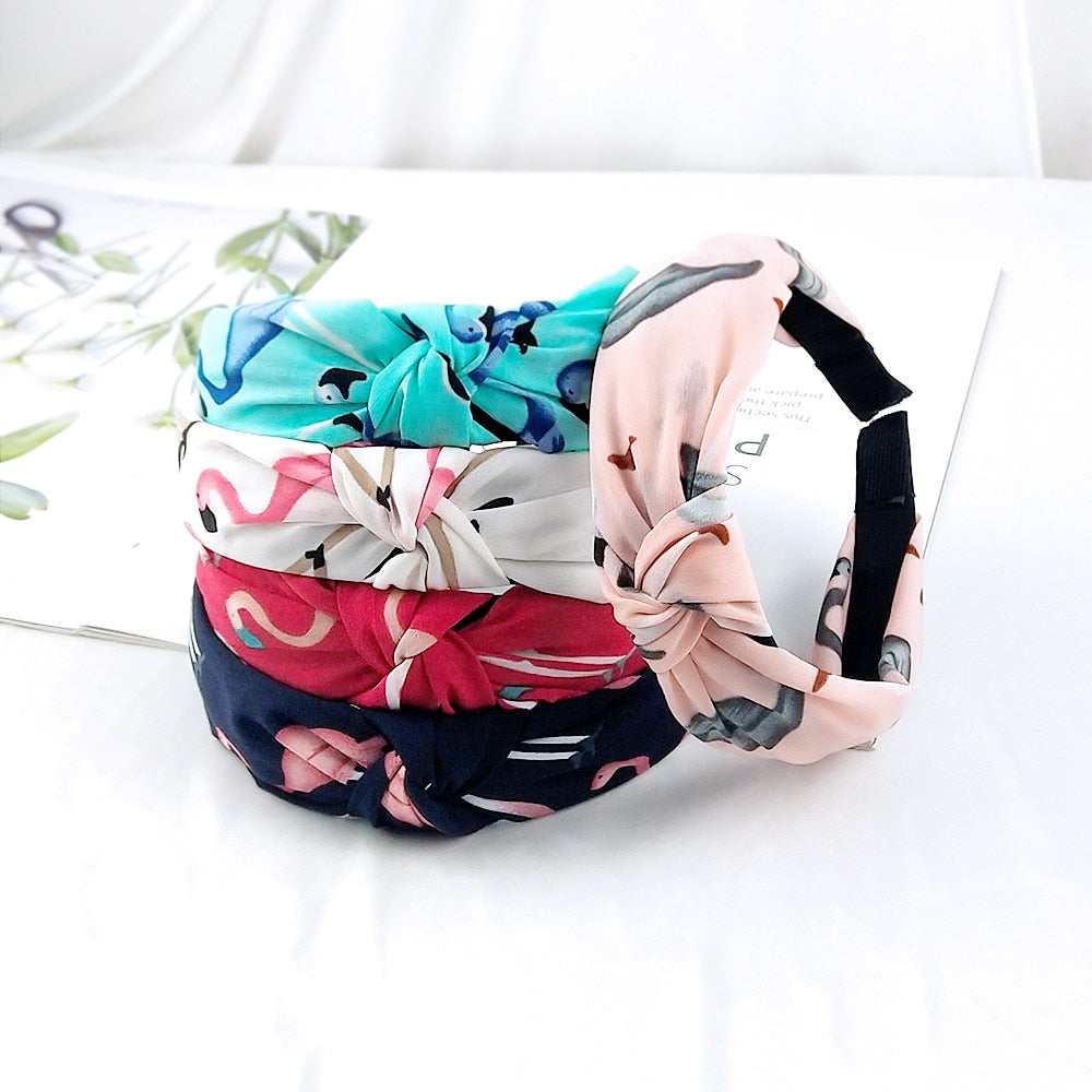 48 Styles Women Elegant Top Knot Headband Print Dot Hairbands Girls Striped