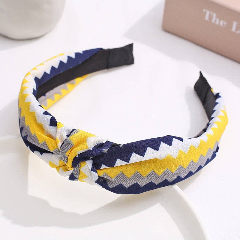 Blue White Yellow Grey Zigzag Pattern Women Hairbands Fashion Headband Girls