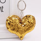 Heart Golden Color Sequins Keychain for Women Ladies Mom Gift Keyring Girl Car