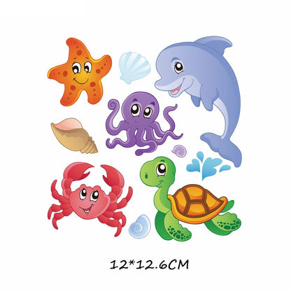 Cartoon Sea Life Iron on Patches Kids Clothing Stickers Art T-shirt Patch DIY