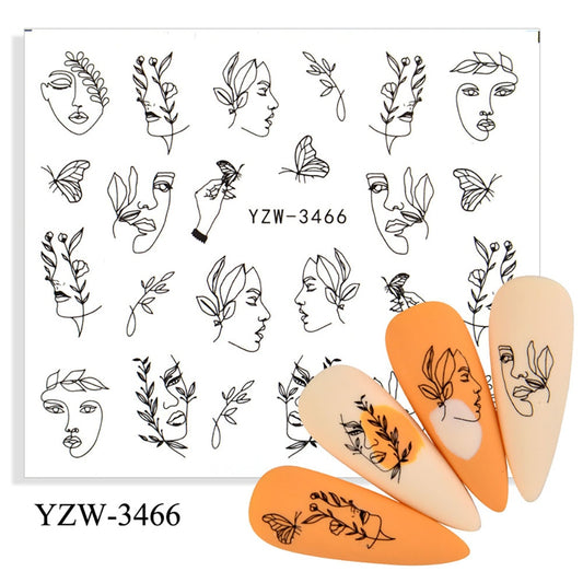 Greek Girl Face Plant Nail Stickers Patten Nail Art Decals DIY Nails Watermark