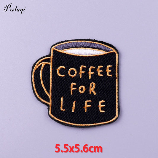Coffee For Live Black Coffee Mug Patches Iron on Patch For Clothing Embroidery