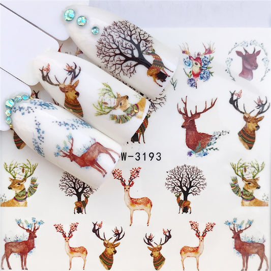 Deer with Antlers Tree Flora Nail Sticker Summer Nail Design Decorations Nails