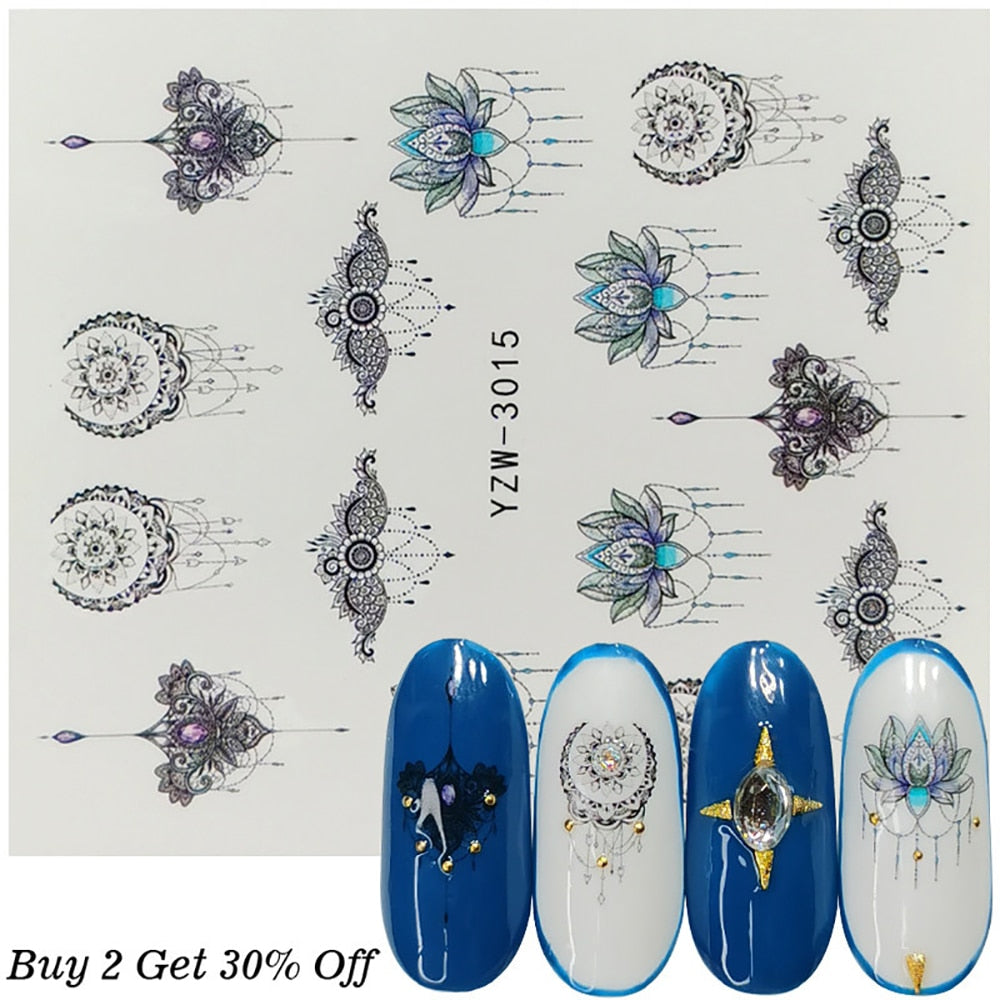 Lotus Moon Nail Stickers Patten Nail Art Decals DIY Nails Watermark