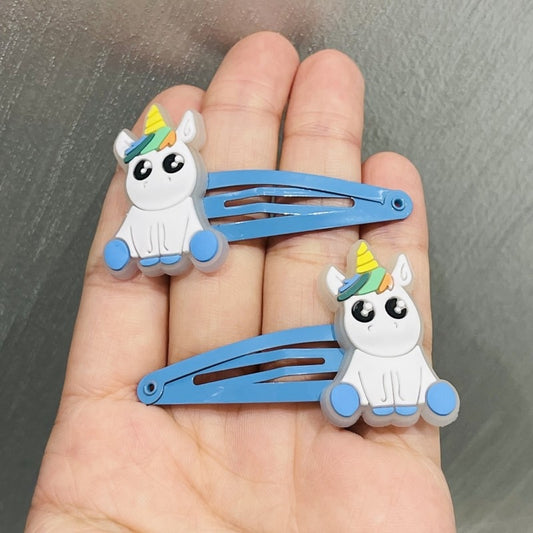 2Pcs Blue Unicorn Snap Clips Girls Hair Clips Children Headwear Accessories