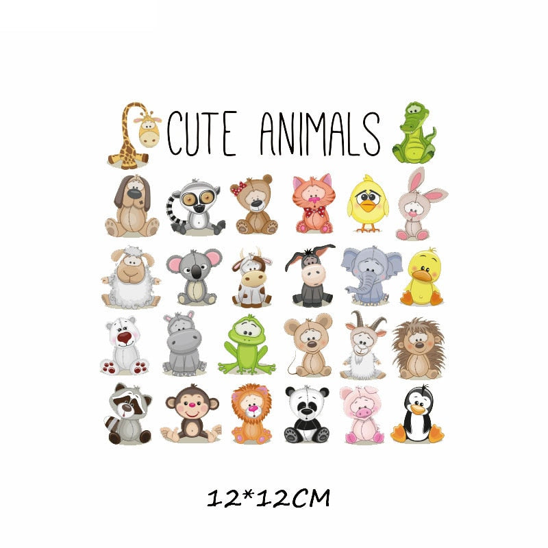 Cute Baby Animals Set Patches Kids Clothing Stickers Cartoon T-shirt Patch DIY