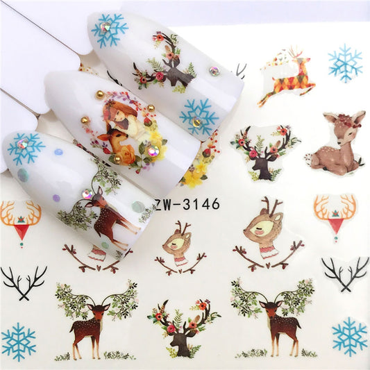 Cartoon Baby Deer Snowflake Nail Sticker Summer Nail Design Decorations Nails