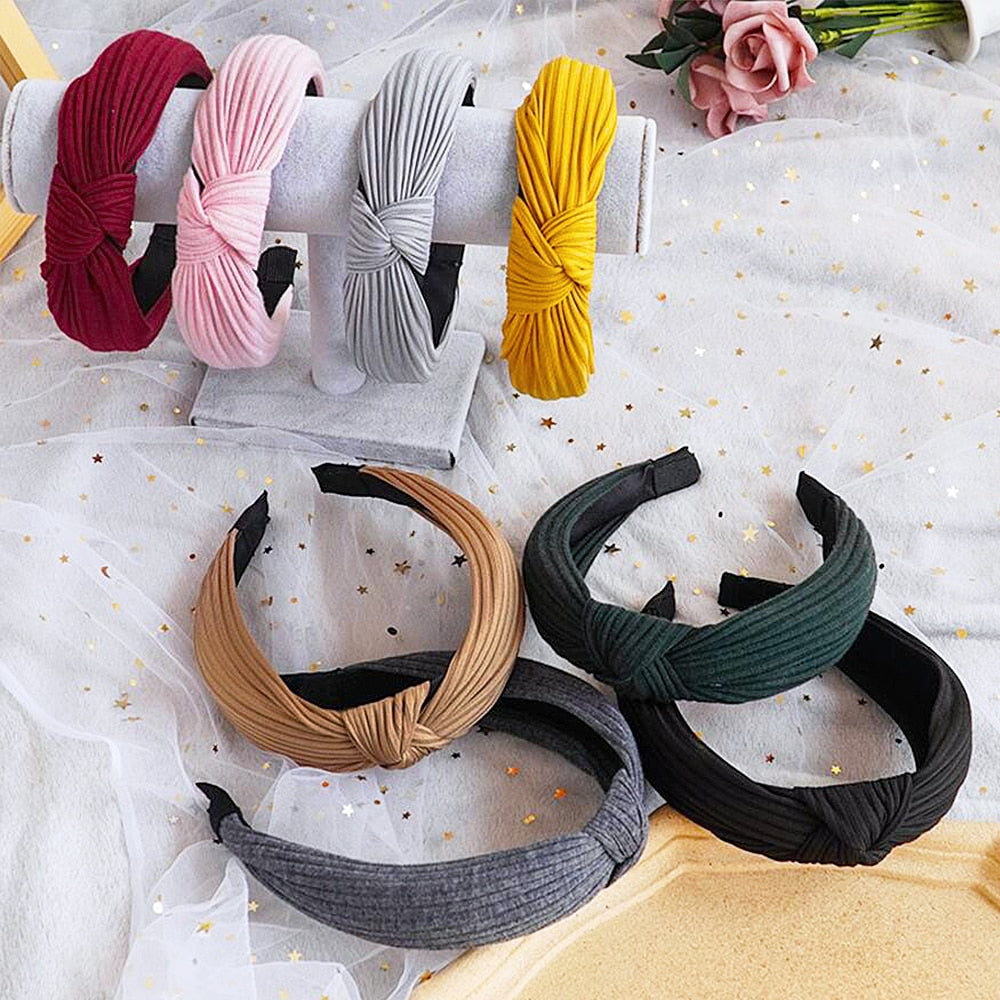 48 Styles Women Elegant Top Knot Headband Print Dot Hairbands Girls Striped