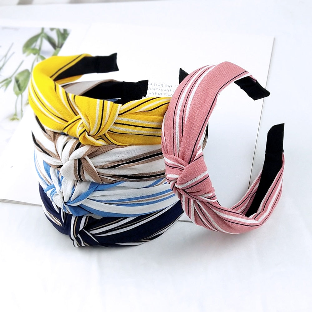 48 Styles Women Elegant Top Knot Headband Print Dot Hairbands Girls Striped