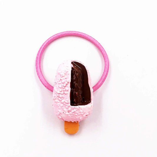 1PCS Chocolate Ice Cream In Pink Glaze Girls Hairbands Kids Elastics Rubber Head