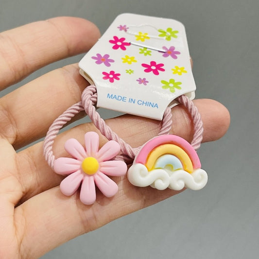 2Pcs Flower Rainbow Girls Elastic Hair Bands Ponytail Hair Ties Kids Headband